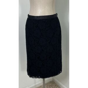 L.K.Bennett London Isabela Black Lace Skirt Lined US 10 EUR 42 UK 14 NWT $245‎